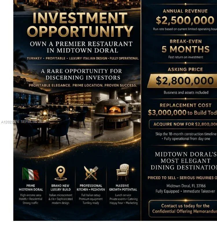 Premier Italian Trattoria with High End Build Out