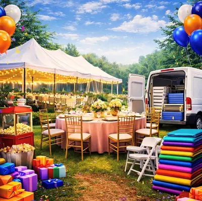 Complete Event Rental Equipment Package with Vehicles